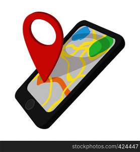 Smartphone with GPS navigator cartoon icon on a white background. Smartphone with GPS navigator cartoon icon