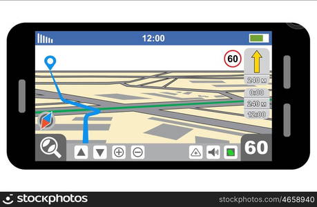 Smartphone with GPS navigator. Vector