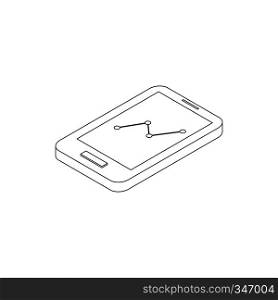 Smartphone with graph icon in isometric 3d style on a white background. Smartphone with graph icon, isometric 3d style