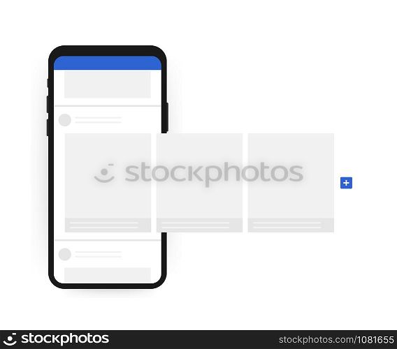 Smartphone with interface carousel post on social network. Vector stock illustration. Smartphone with interface carousel post on social network. Vector stock illustration.