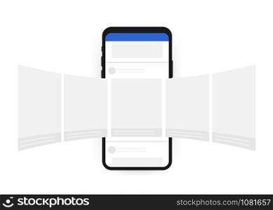 Smartphone with interface carousel post on social network. Vector stock illustration. Smartphone with interface carousel post on social network. Vector stock illustration.