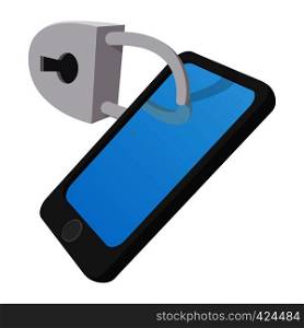 Smartphone with lock cartoon icon on a white background. Smartphone with lock cartoon icon