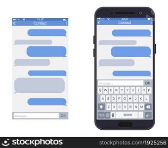 Smartphone with messaging sms app, vector illustration in flat style.. Smartphone with messaging sms app,