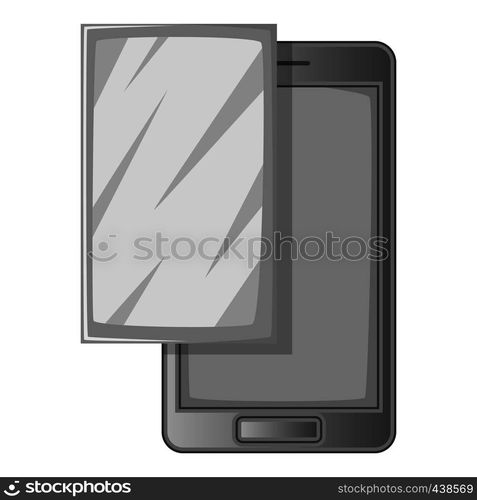 Smartphone with protector film icon in monochrome style isolated on white background vector illustration. Smartphone with protector film icon monochrome