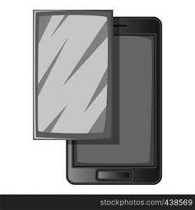 Smartphone with protector film icon in monochrome style isolated on white background vector illustration. Smartphone with protector film icon monochrome