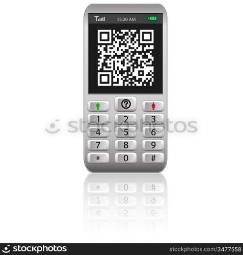 Smartphone with QR code.