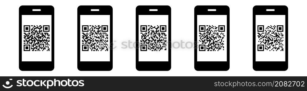 Smartphone with qr code icon set