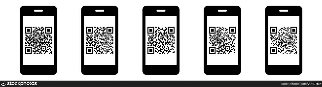 Smartphone with qr code icon set