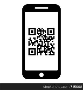Smartphone with QR code on screen icon black color vector illustration flat style simple image