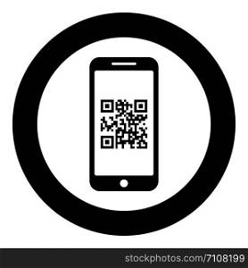 Smartphone with QR code on screen icon in circle round black color vector illustration flat style simple image. Smartphone with QR code on screen icon in circle round black color vector illustration flat style image