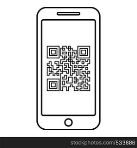 Smartphone with QR code on screen icon outline black color vector illustration flat style simple image