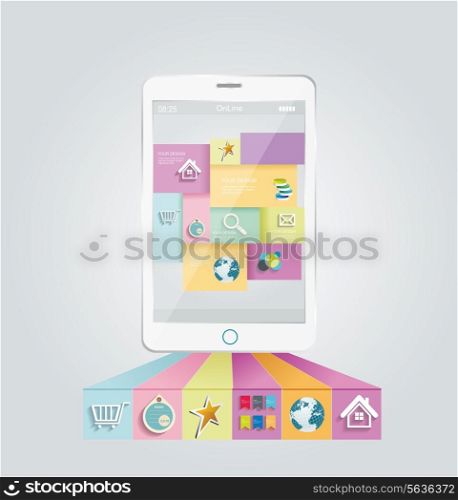 Smartphone with stylish modern colorful user interface on a screen.