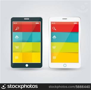 Smartphone with stylish modern colorful user interface on a screen.