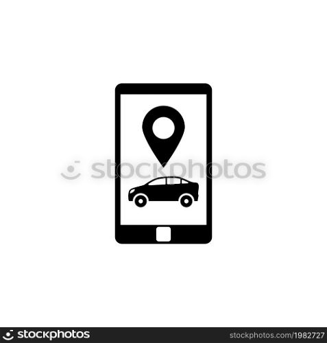 Smartphone with Taxi Service. Flat Vector Icon. Simple black symbol on white background. Smartphone with Taxi Service Flat Vector Icon