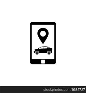 Smartphone with Taxi Service. Flat Vector Icon. Simple black symbol on white background. Smartphone with Taxi Service Flat Vector Icon