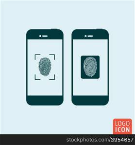 Smartphones icon. Smartphones symbol. Smartphones with fingerprint scanner icon isolated, minimal design. Vector illustration