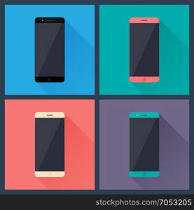 Smartphones. Smartphone Isolated. Flat Vector Design Mobile Phone. Colored Smart Phone.