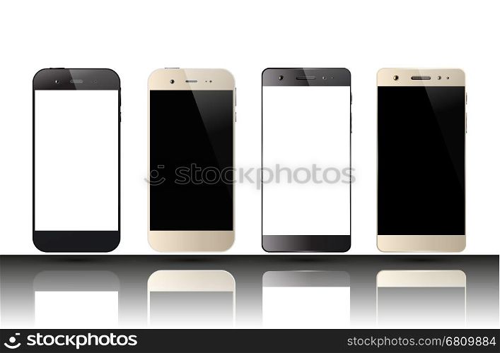 Smartphones with blank screens. Set of cell phones. Mobile phone mockup design. Vector illustration.. Smartphone blank screen