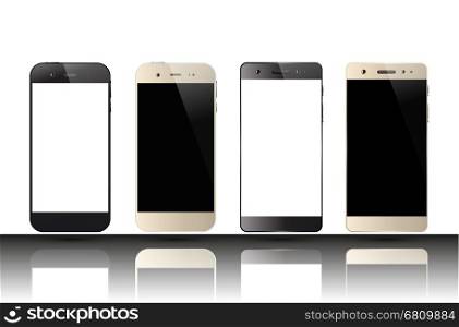 Smartphones with blank screens. Set of cell phones. Mobile phone mockup design. Vector illustration.. Smartphone blank screen