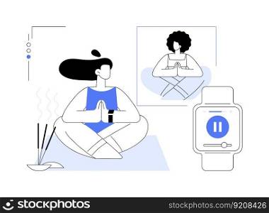 Smartwatch entertainment abstract concept vector illustration. Girl watching video using smartwatch, modern mobile technology, wireless connection, entertainment with gadgets abstract metaphor.. Smartwatch entertainment abstract concept vector illustration.