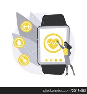 Smartwatch health care abstract concept vector illustration. Smartwatch body monitor, health tracker, healthcare software, activity tracking, wearable technology, accessories abstract metaphor.. Smartwatch health care abstract concept vector illustration.