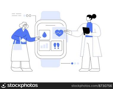 Smartwatch health care abstract concept vector illustration. Smartwatch body monitor, health tracker, healthcare software, activity tracking, wearable technology, accessories abstract metaphor.. Smartwatch health care abstract concept vector illustration.