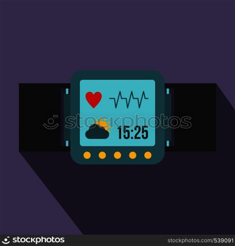 Smartwatch icon in flat style on a violet background. Smartwatch icon in flat style