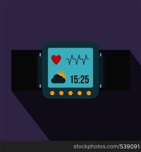 Smartwatch icon in flat style on a violet background. Smartwatch icon in flat style