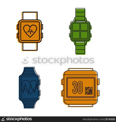 Smartwatch icon set. Color outline set of smartwatch vector icons for web design isolated on white background. Smartwatch icon set, color outline style