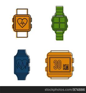 Smartwatch icon set. Color outline set of smartwatch vector icons for web design isolated on white background. Smartwatch icon set, color outline style