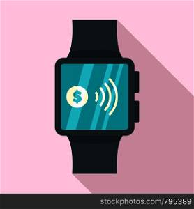 Smartwatch nfc pay icon. Flat illustration of smartwatch nfc pay vector icon for web design. Smartwatch nfc pay icon, flat style