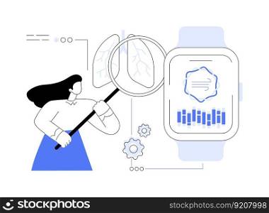 Smartwatch respiration monitoring abstract concept vector illustration. Respiration control using smartwatch, healthcare innovation, mobile technology, pulmonary ventilation abstract metaphor.. Smartwatch respiration monitoring abstract concept vector illustration.