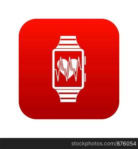 Smartwatch with sport app icon digital red for any design isolated on white vector illustration. Smartwatch with sport app icon digital red