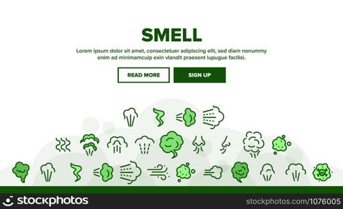 Smell Cloud Landing Web Page Header Banner Template Vector. Smell Of Cooking Food Vapour Smoke, Gas Steam And Human Smelling Illustration. Smell Cloud Landing Header Vector