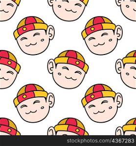smile chubby chinese boy seamless pattern textile print