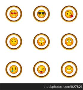Smile face icons set. Cartoon set of 9 smile face vector icons for web isolated on white background. Smile face icons set, cartoon style