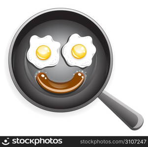 Smile! Fried egg and sausage on frying pan