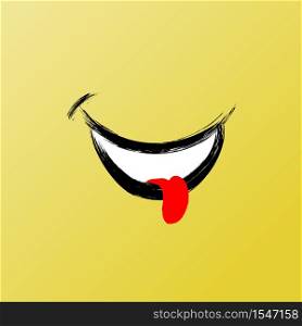 Smile, Funny Brush Vector Icon. Inspirational and Motivational Graphic Illustration with Black Texture on Yellow. Boost your Mood Smile Face, Enjoy. Wellbeing and Carefree. Social Media Chat Sign. Smile Face, Funny Brush Graphic, Vector Smile Icon. Inspirational and Motivational Graphic Illustration