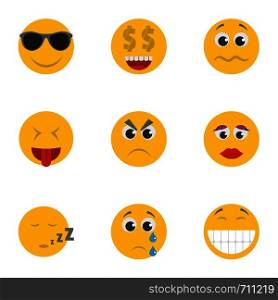 Smile icons set. Cartoon set of 9 smile vector icons for web isolated on white background. Smile icons set, cartoon style