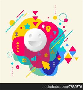 Smile on abstract colorful spotted background with different elements. Flat design.