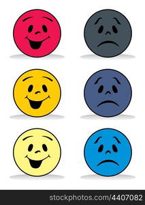 smile2. Kind and malicious smiles of different colours. A vector illustration