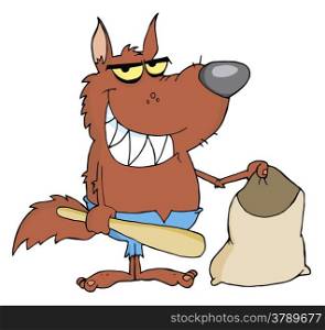 Smiled Werewolf Holding Club And Bag