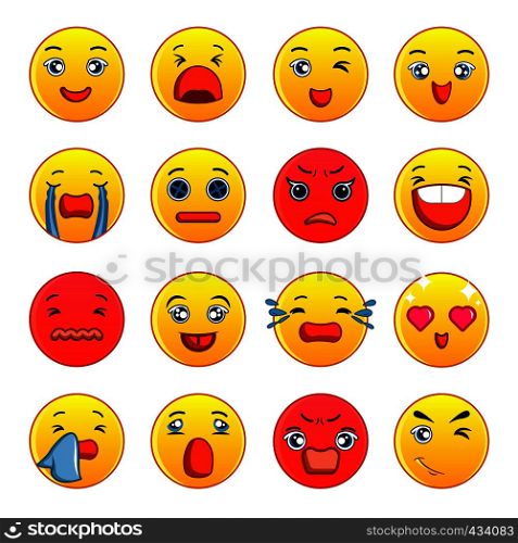 Smiles icons set. Cartoon illustration of 16 smiles vector icons for web. Smiles icons set, cartoon style