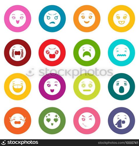 Smiles icons set vector colorful circles isolated on white background . Smiles icons set colorful circles vector