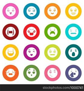 Smiles icons set vector colorful circles isolated on white background . Smiles icons set colorful circles vector