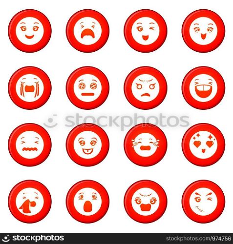 Smiles icons set vector red circle isolated on white background . Smiles icons set red vector