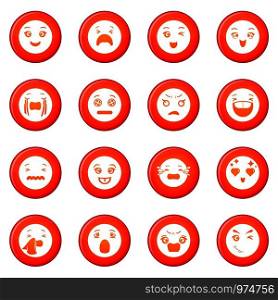 Smiles icons set vector red circle isolated on white background . Smiles icons set red vector