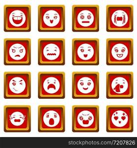 Smiles icons set vector red square isolated on white background . Smiles icons set red square vector