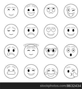 Smiles set icons in outline style isolated on white background. Smiles icon set outline