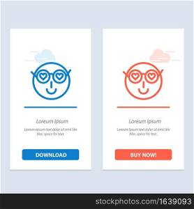 Smiley, Emojis, Love, Cute, User  Blue and Red Download and Buy Now web Widget Card Template